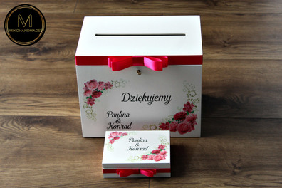 Komplet pudełek ślubnych - róże (fuksja)