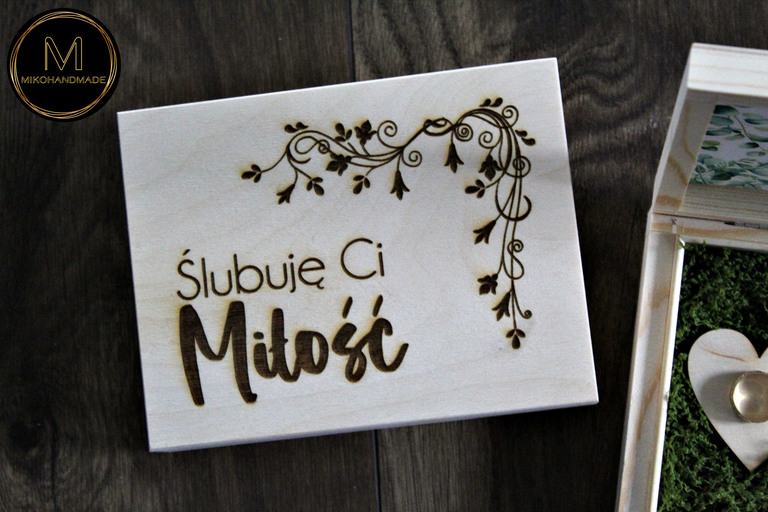 Drewniane pudełko na obrączki - Ślubuję Ci Miłość (2)
