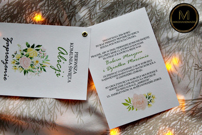 Eleganckie zaproszenie na Pierwszą Komunię Świętą - Pastelowe Kwiaty 2