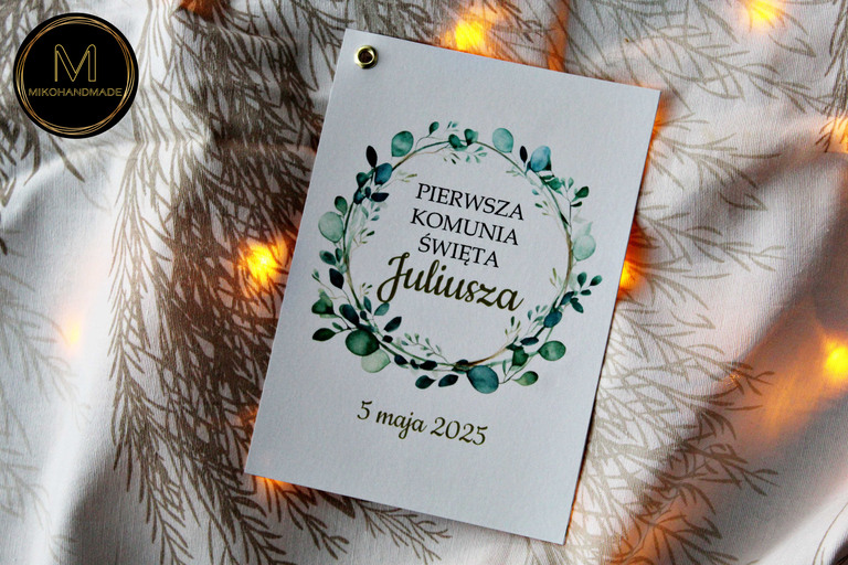 Eleganckie zaproszenie na Pierwszą Komunię Świętą - Eukaliptus (2)