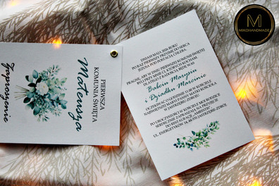 Eleganckie zaproszenie na Pierwszą Komunię Świętą - Eukaliptus 2