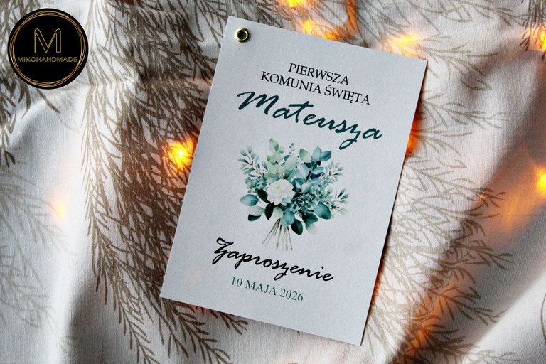 Eleganckie zaproszenie na Pierwszą Komunię Świętą - Eukaliptus 2 (2)