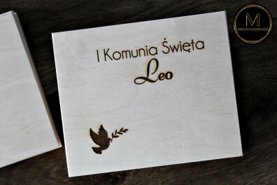 Personalizowane drewniane pudełko na pieniądze | merci | zdjęcia – I Komunia Święta