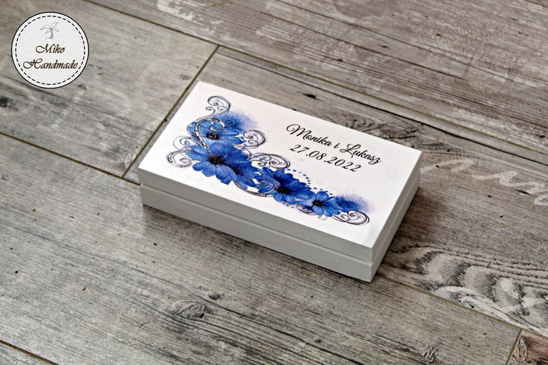Pudełko na pieniądze dla Pary Młodej - niebieskie kwiaty