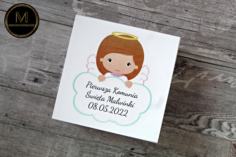 Personalizowane pudełko na pamiątkę Komunii Świętej - Aniołek (Dziewczynka) (3)