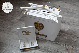 Komplet pudełek ślubnych + wieszaki (ażurowe serce)