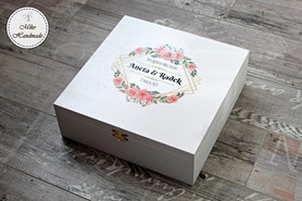 Pudełko na prezent ślubny (Duże) - Różowe kwiaty