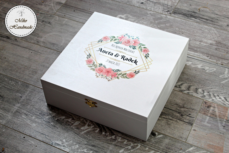 Pudełko na prezent ślubny (Duże) - Różowe kwiaty (1)