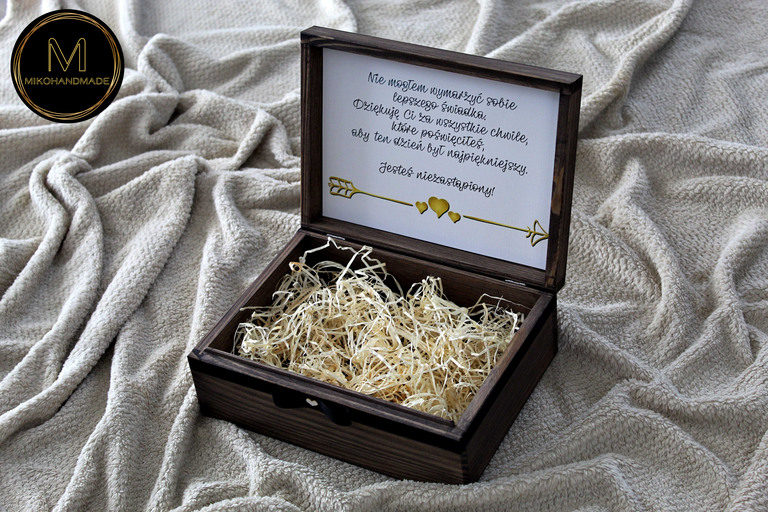 Elegancki Drewniany Box dla Świadka / Świadkowej - Personalizowana Prośba i Podziękowanie Ślubne (2)