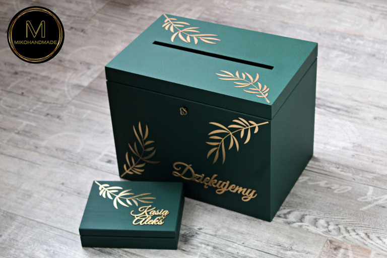 Komplet pudełek ślubnych - liście (wybierz kolor pudełka)