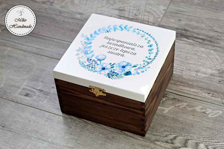 Pudełko z podziękowaniem dla Świadkowej - błękitne kwiaty (1)