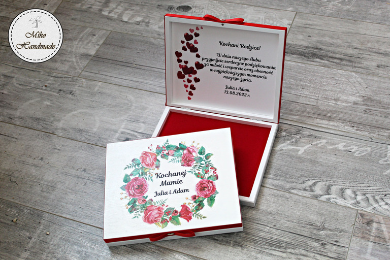Pudełko na czekoladki Merci - podziękowanie ślubne - kwiaty