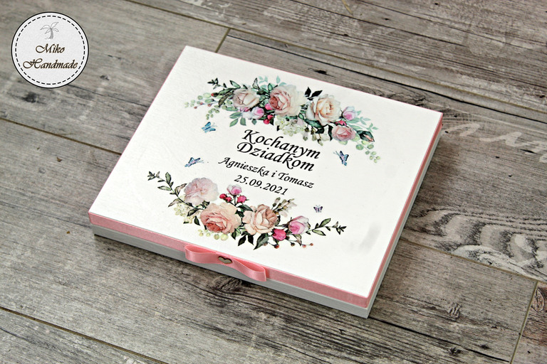 Pudełko na czekoladki Merci - podziękowanie ślubne - pastelowe róże