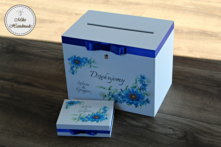 Komplet pudełek ślubnych - niebieskie kwiaty (1)