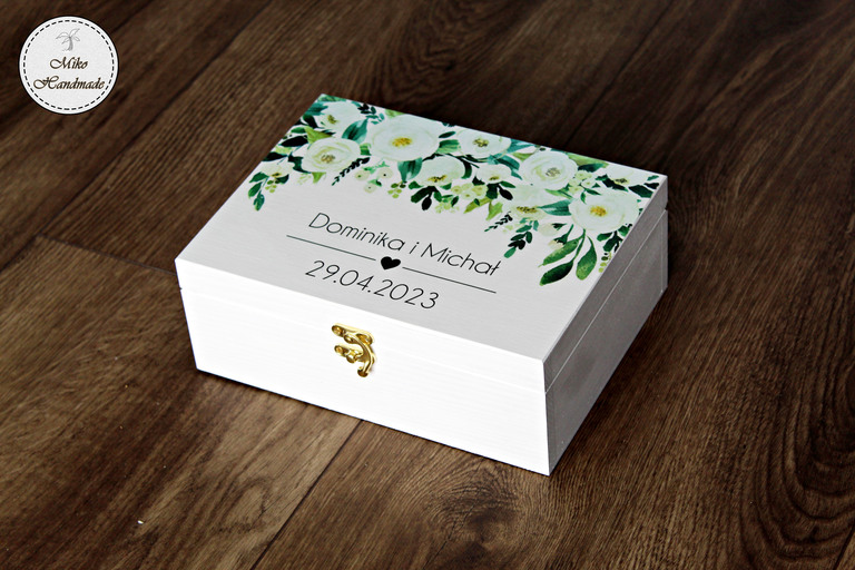 Pudełko na pamiątkę Ślubu - białe kwiaty (Wzór 2)