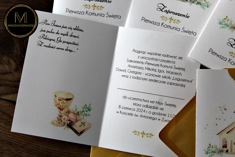 Delikatne zaproszenie komunijne - Kościół (3)
